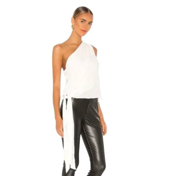 Krisa White One Shoulder Tie Top  - Size M - Picture 2 of 8